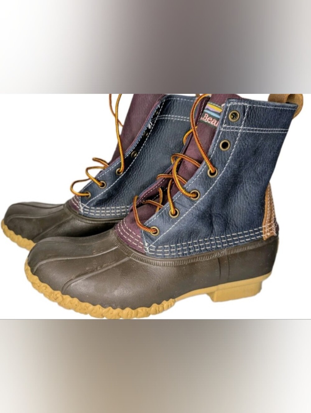 LL Bean Bean Boots 8in Lace Up Duck Burgundy Navy Blue Brown Womens Size 8M